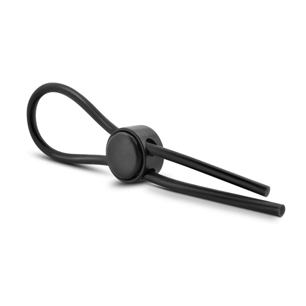 Black silicone strap cock ring with central circular connector from stay hard silicone loop series