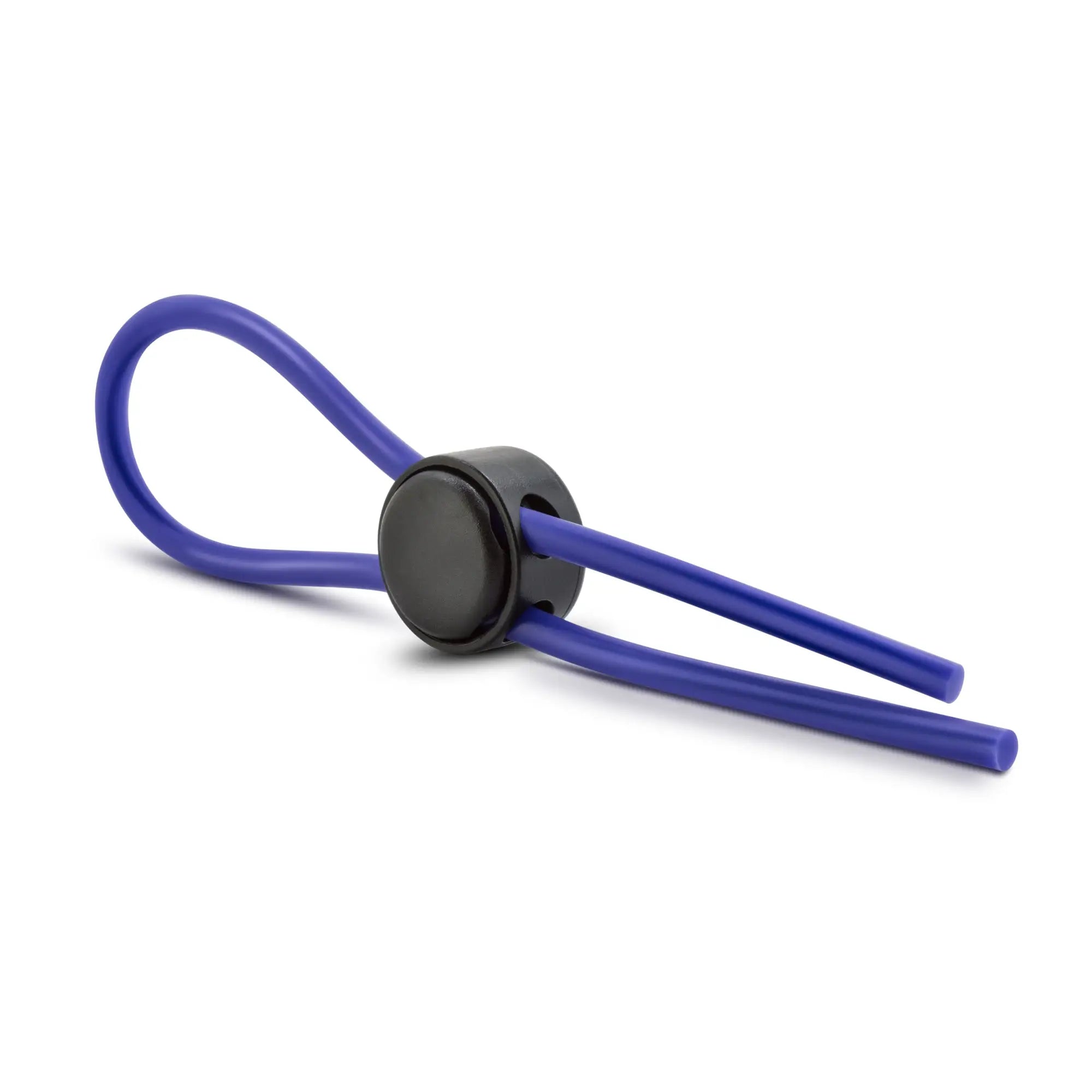 Blue silicone strap cock ring with black circular clasp from stay hard stay hard silicone loop collection