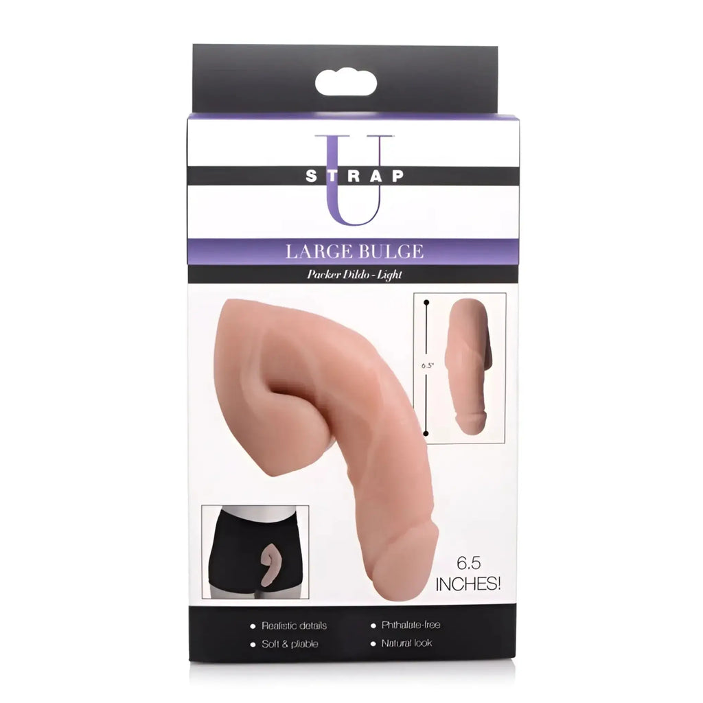 Strap u large bulge soft packer dildo light skin tone 6.5 inch phthalate-free silicone with realistic details