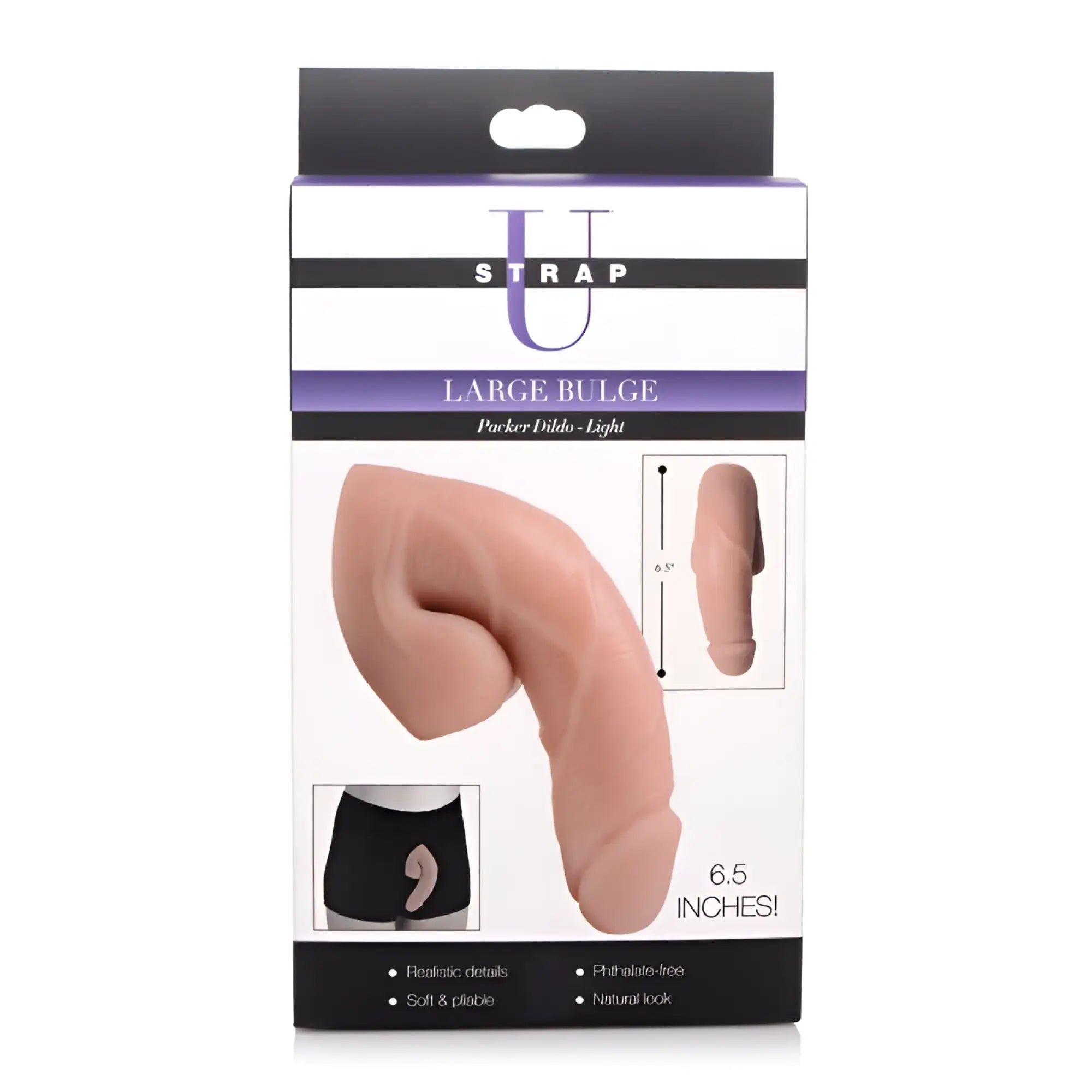 Strap u large bulge soft packer dildo light skin tone 6.5 inch phthalate-free silicone with realistic details