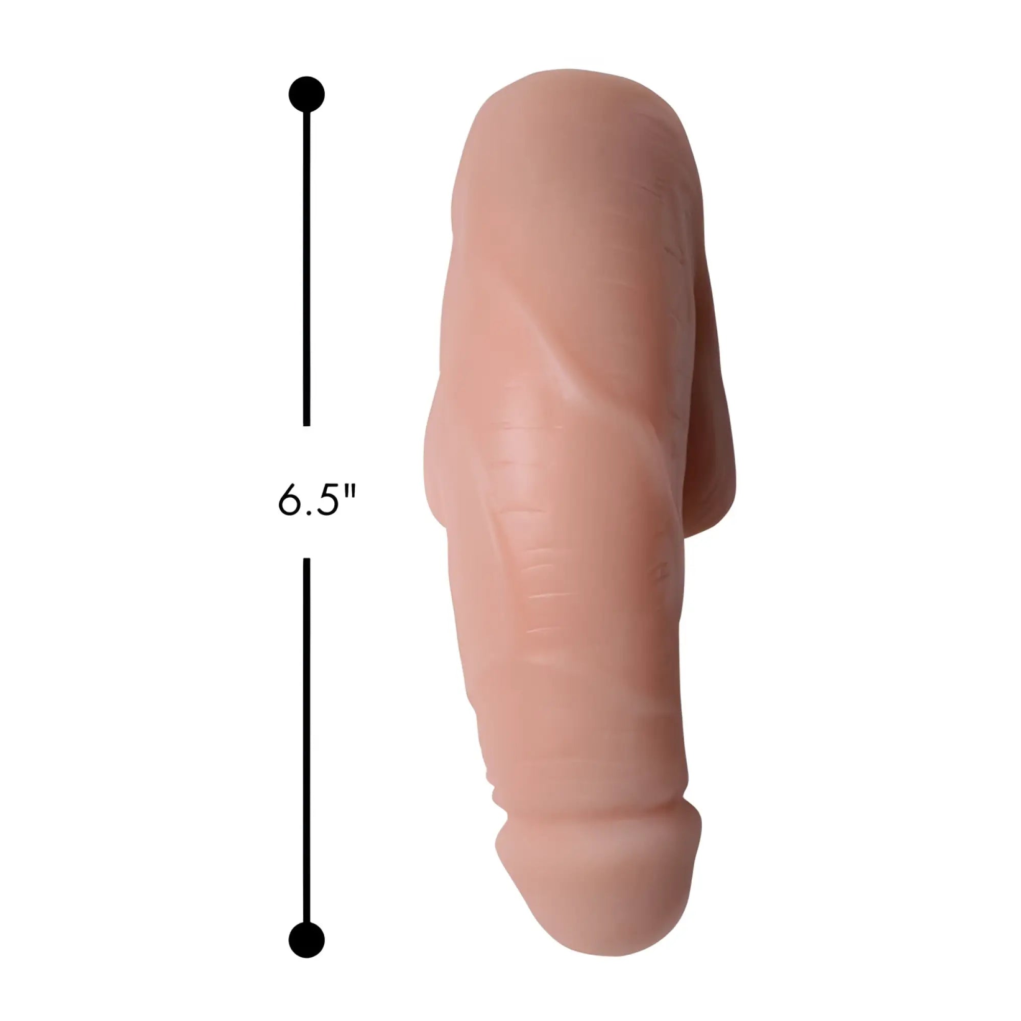 Strap U large bulge soft packer dildo in light skin tone made of peach-colored silicone with realistic texture and contours