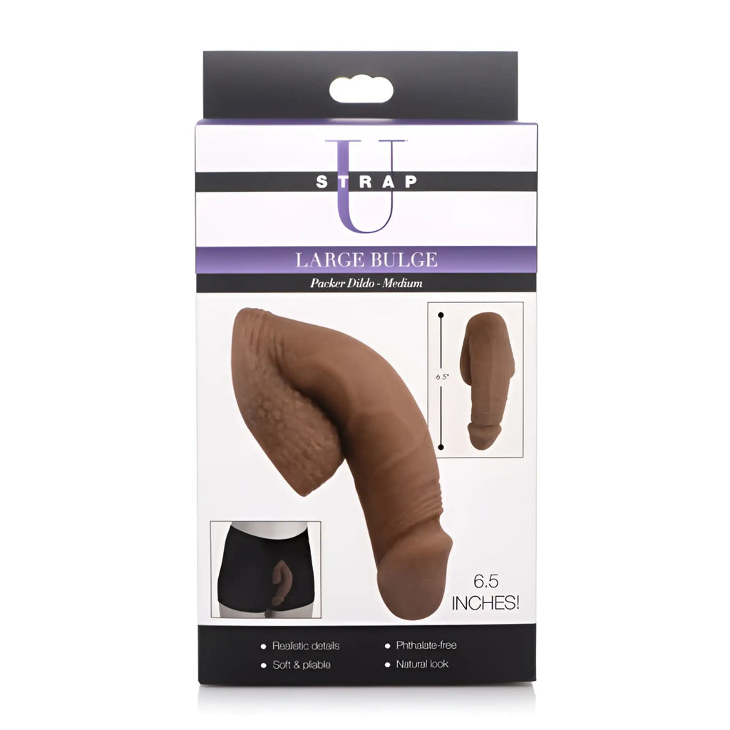 Brown realistic silicone large bulge strap u packer dildo in medium skin tone by u strap