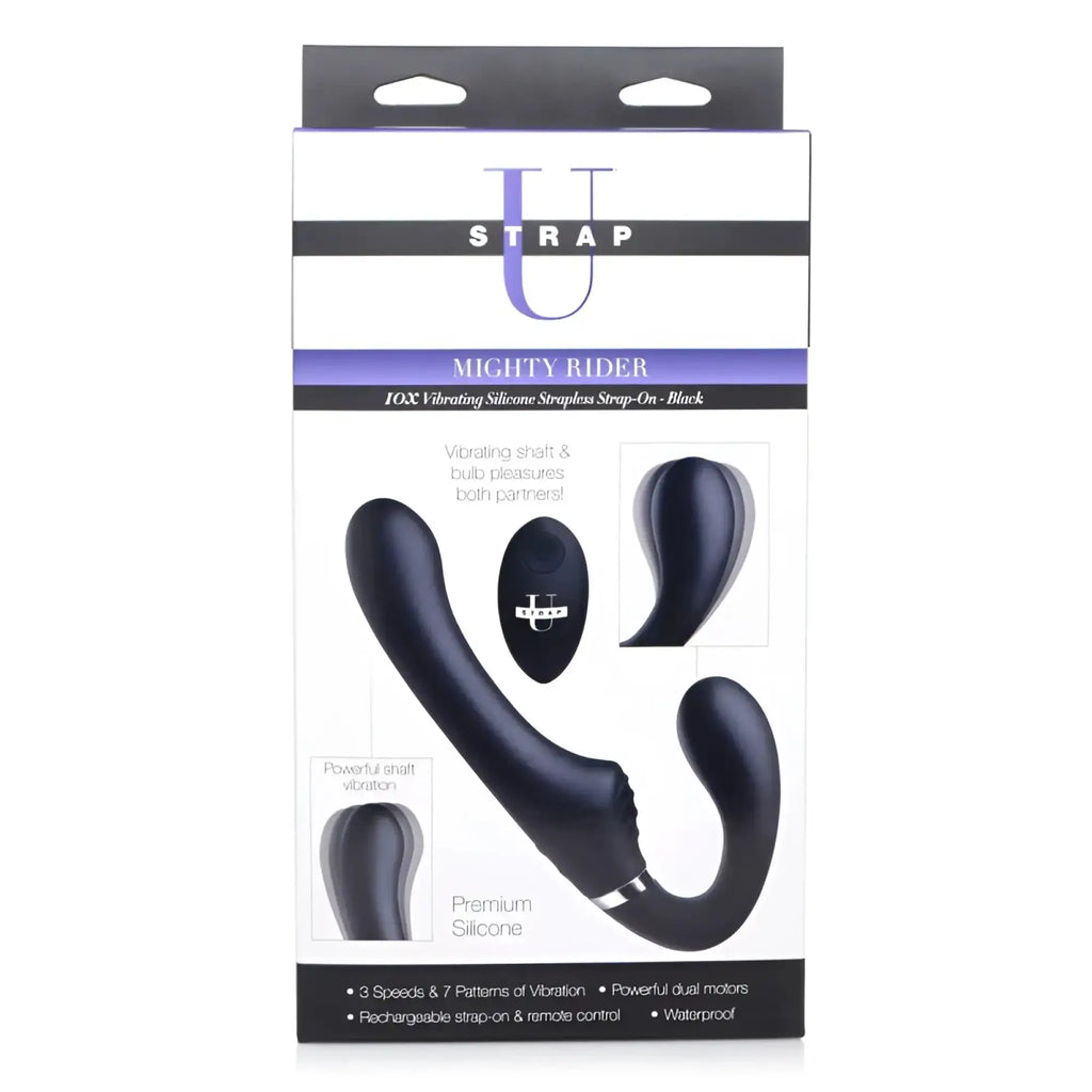 Black silicone strap u mighty rider 10x strapless strap-on with sleek curved design and integrated remote control