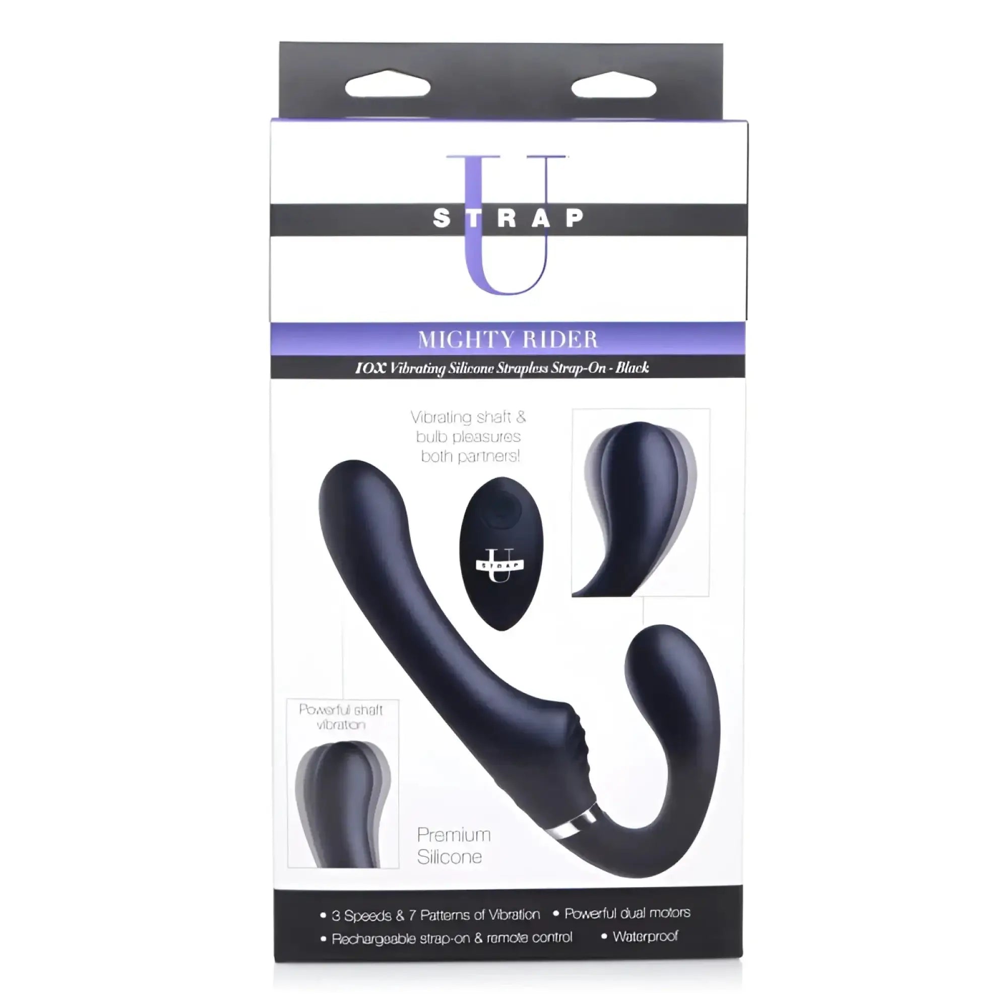 Black silicone strap u mighty rider 10x strapless strap-on with sleek curved design and integrated remote control