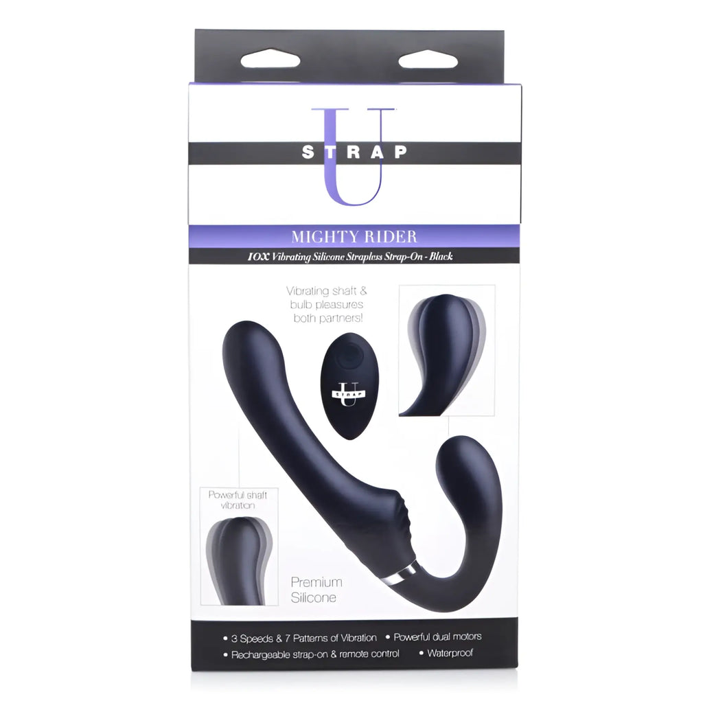 Black silicone strap u mighty rider 10x strapless strap-on with sleek curved design and integrated remote control