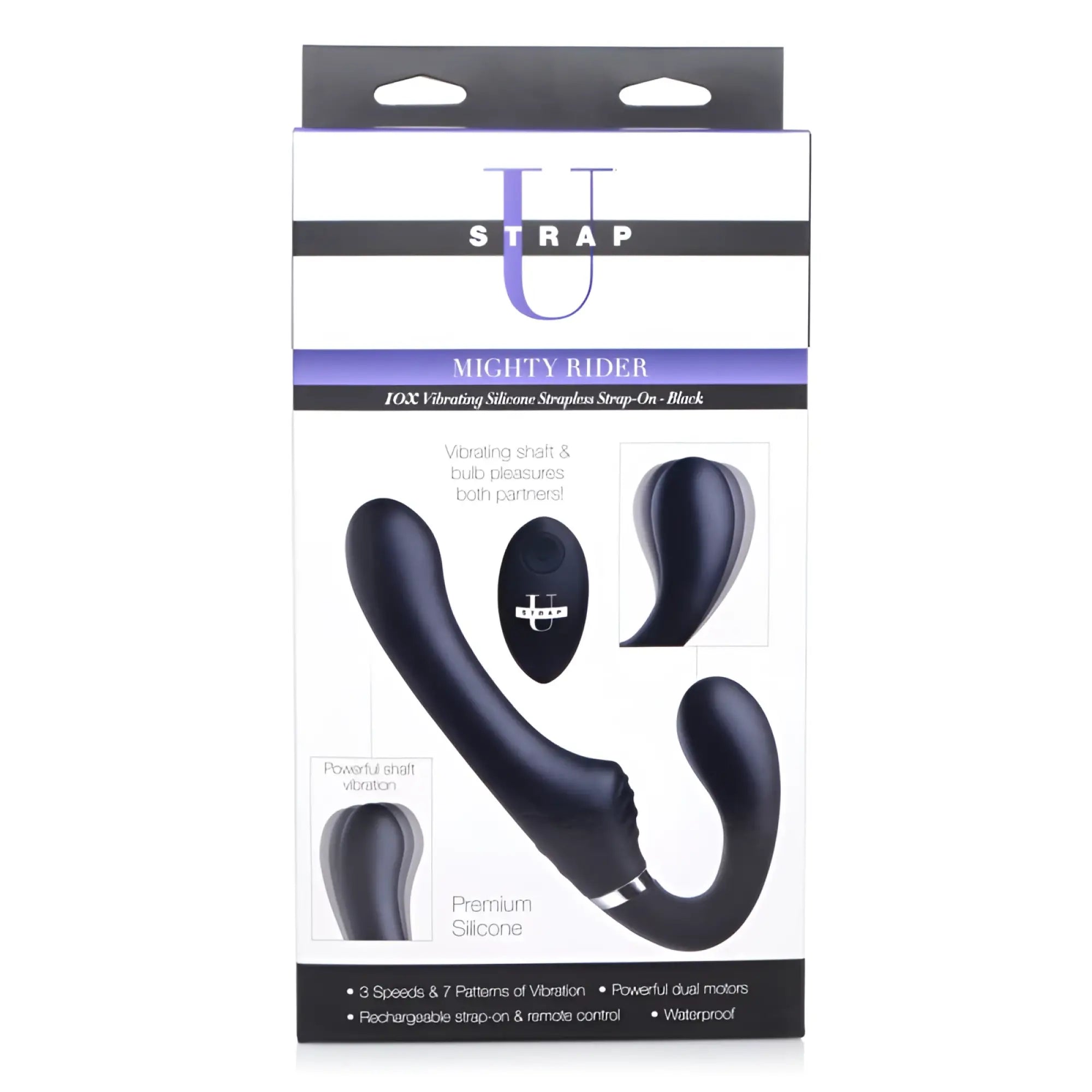 Black silicone strap u mighty rider 10x strapless strap-on with sleek curved design and integrated remote control