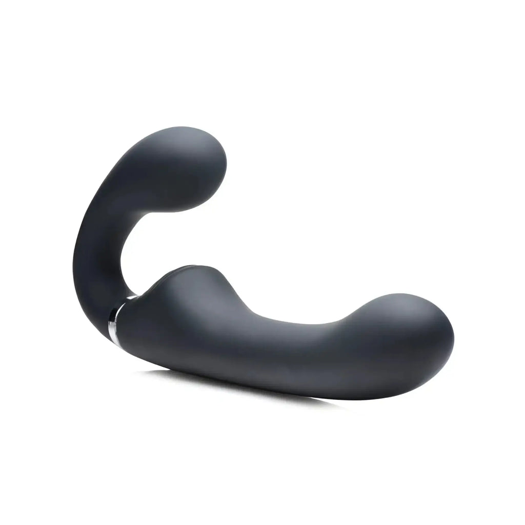 Black matte silicone dual-headed vibrator with metallic accent ring
