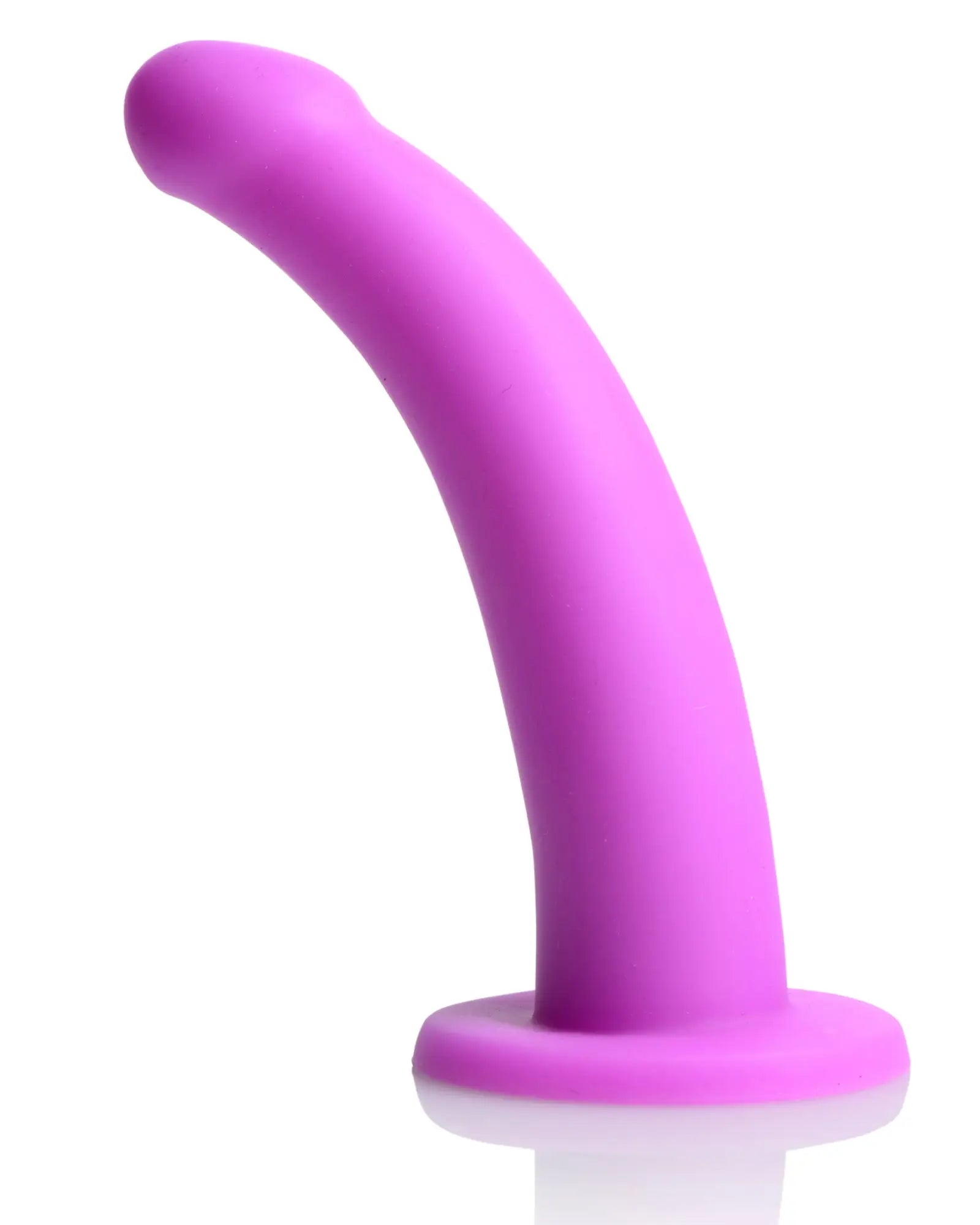 Purple silicone curved strap u navigator g spot dildo with rounded base designed for harness use