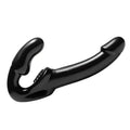 Black glossy silicone dual-headed dildo with textured grip back side for strap u revolver ii strapless strap on use
