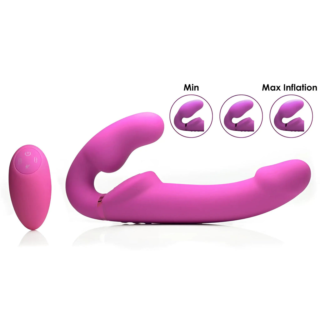 Pink silicone inflatable adult toy with remote control from strap u worlds first remote control ergo-fit strapless strap-on