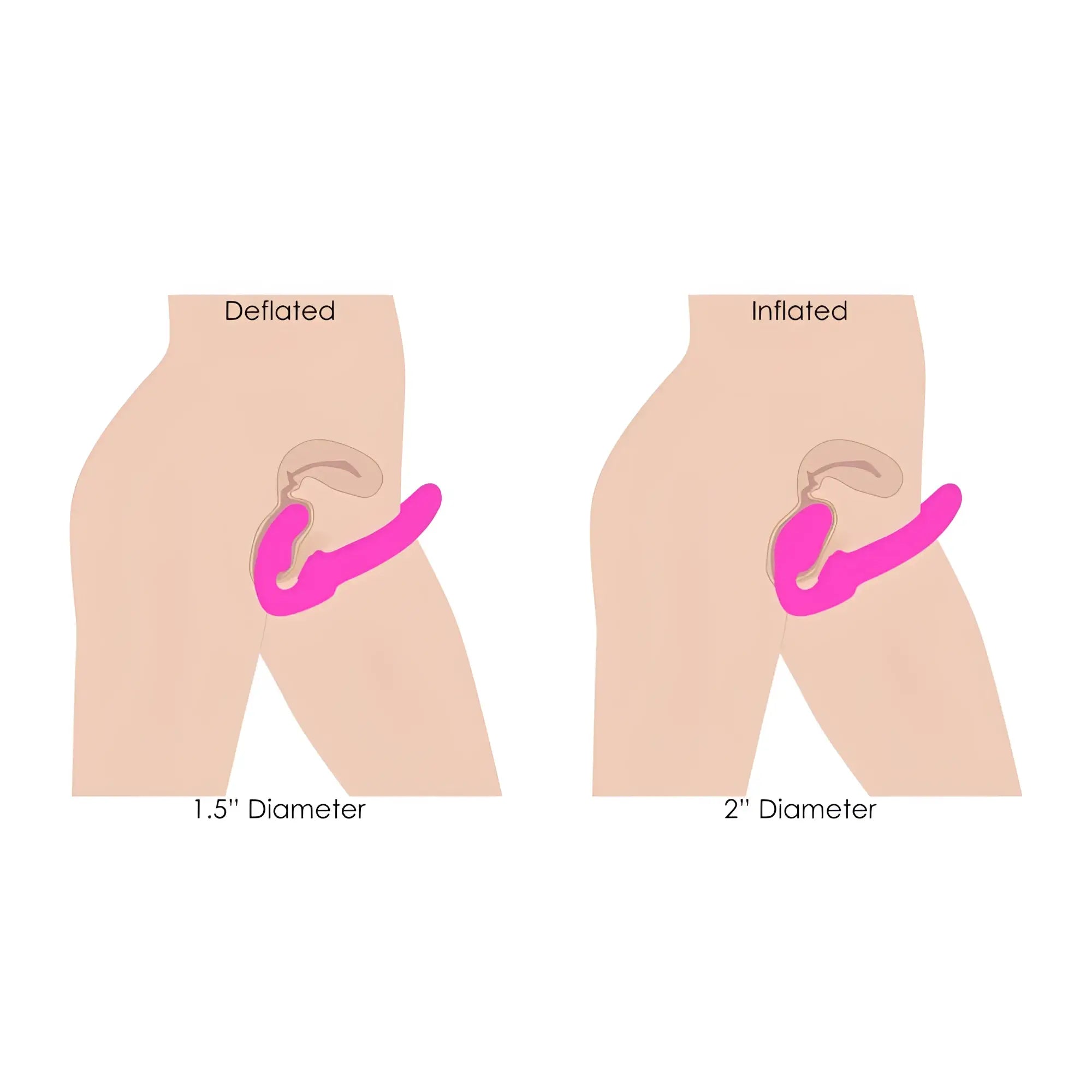 Pink inflatable strapless strap-on toy by Strap U World with 1.5 and 2 inch diameter remote control options