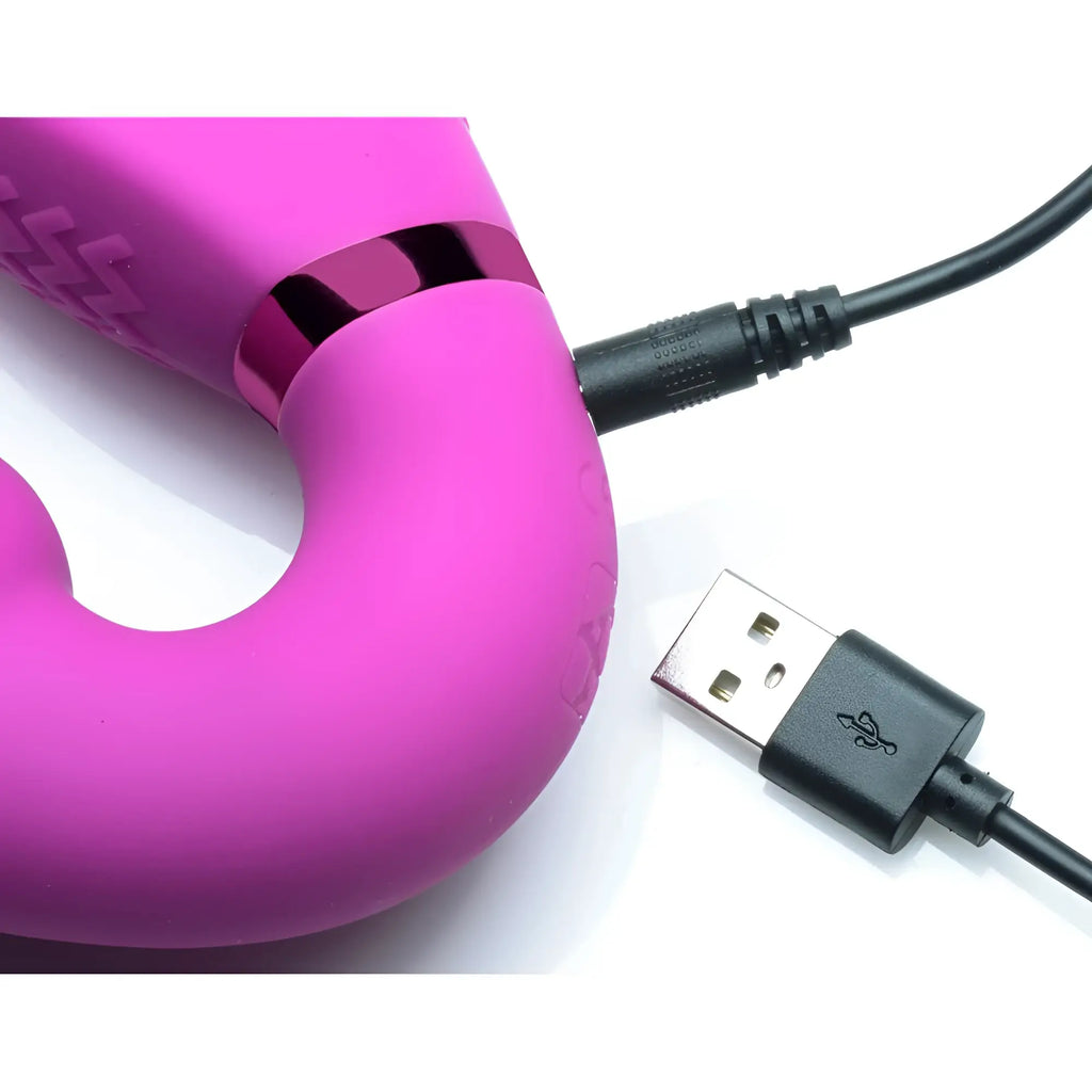 Vibrant pink silicone strap u remote control inflatable ergo-fit strapless strap-on with metallic band and usb cable