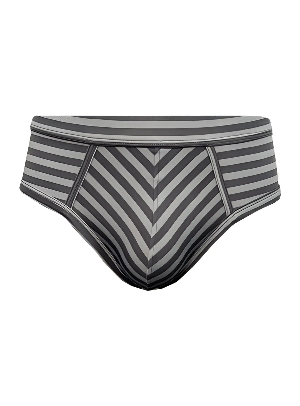 Gray and black striped menâ€™s stretch comfort brief with chevron pattern offering soft breathable fabric