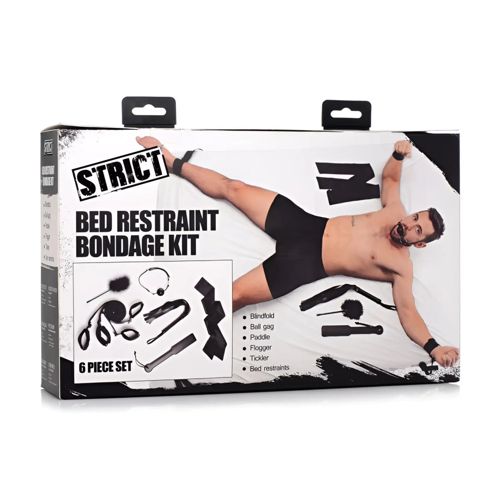 Black strict bed restraint bondage kit 6-piece set made of durable material for secure bedroom use
