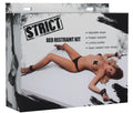 Black leather strict bed restraint kit with adjustable straps and locking buckles for secure fastening