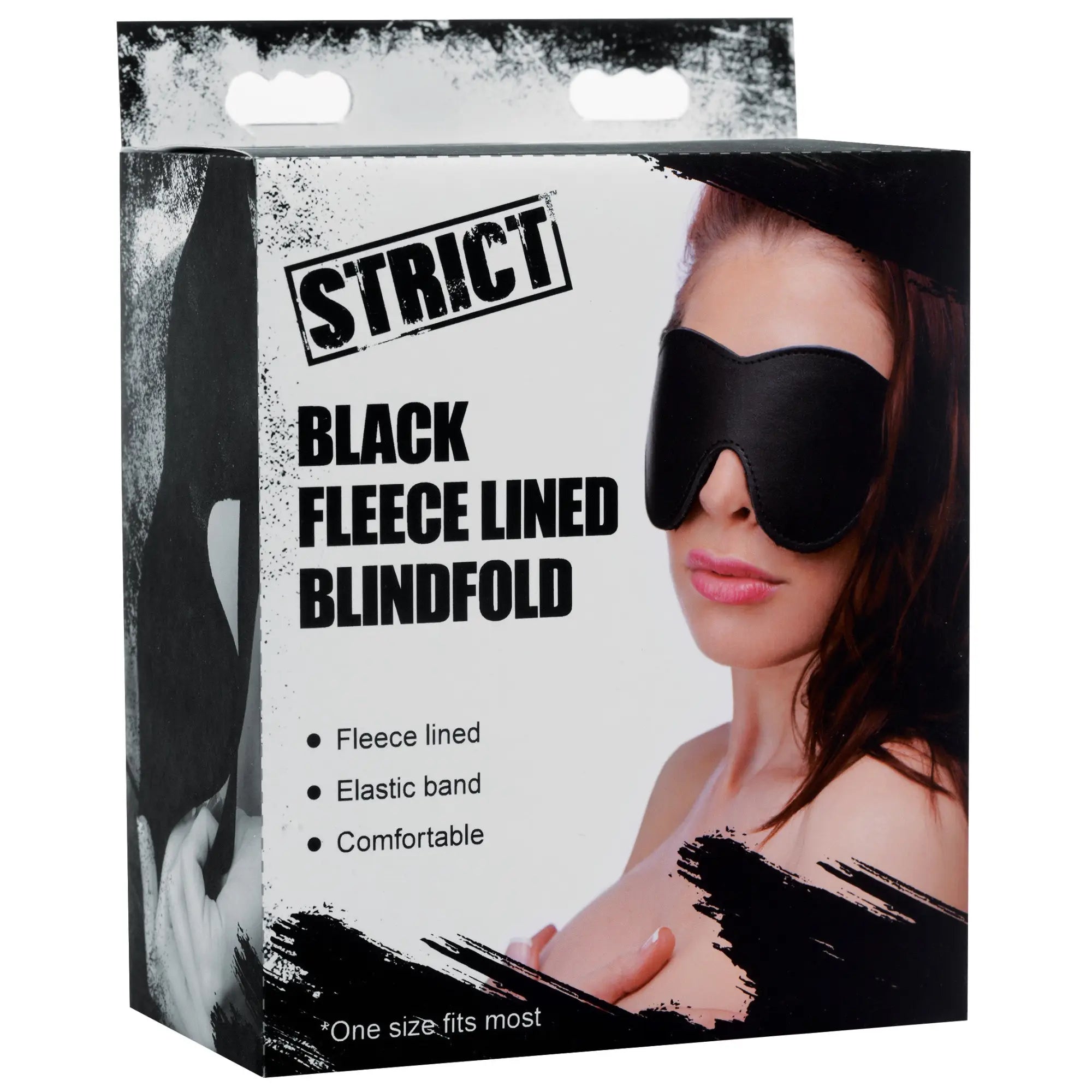 Black fleece-lined blindfold with elastic band designed for comfort and strict light blocking during use
