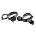 Black leather bondage restraint set with brass locks and metal buckles for secure tying in the strict frog tie restraint set