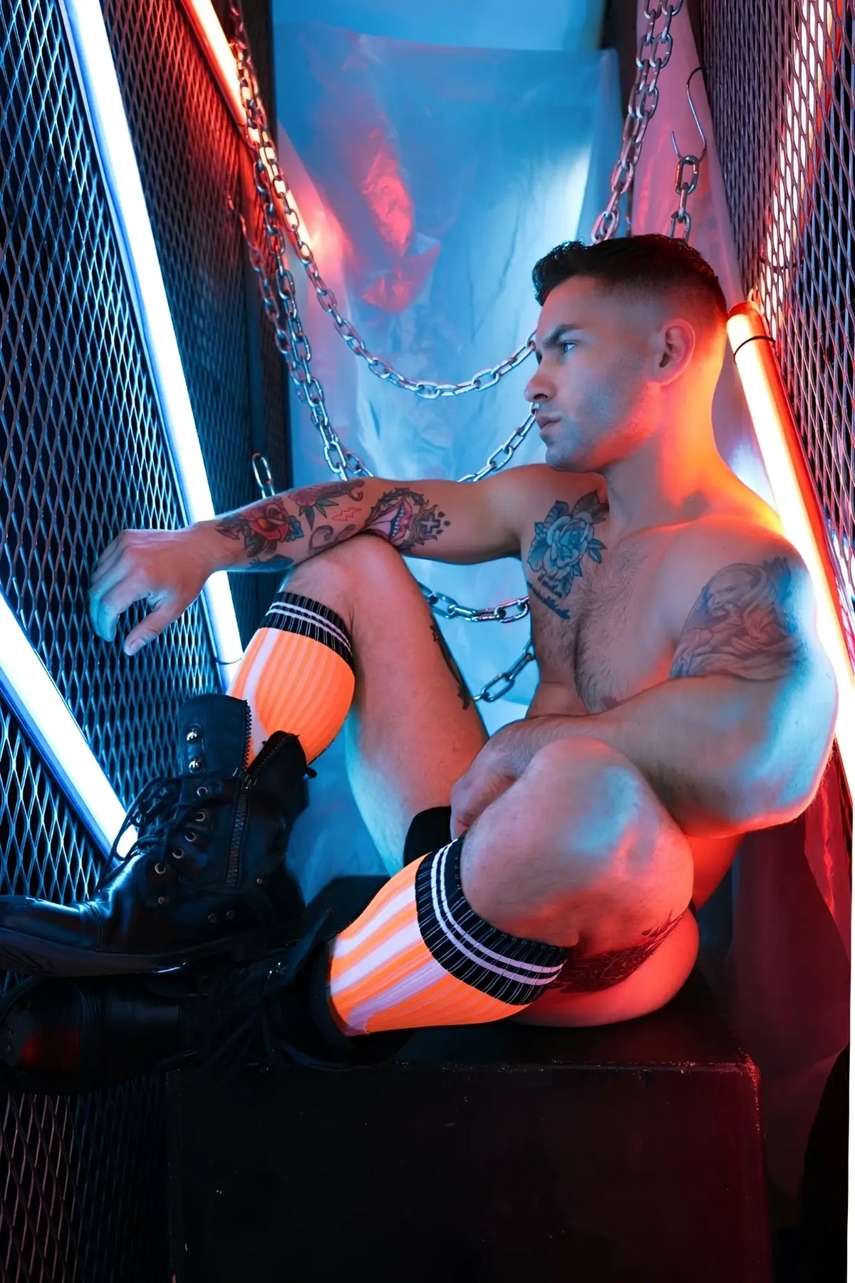 Black lace-up combat boots with chunky sole and side zipper detail from sucker socks collection