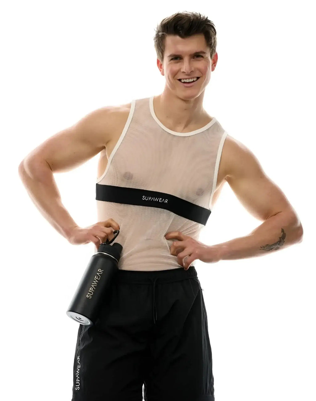 Black supawear 1l water bottle with sleek matte finish and sturdy handle ideal for durable everyday hydration