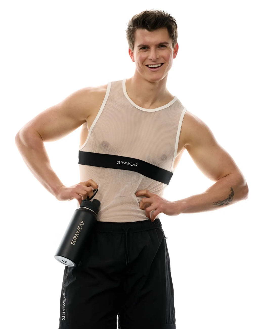 Black supawear 1l water bottle with sleek matte finish and sturdy handle ideal for durable everyday hydration