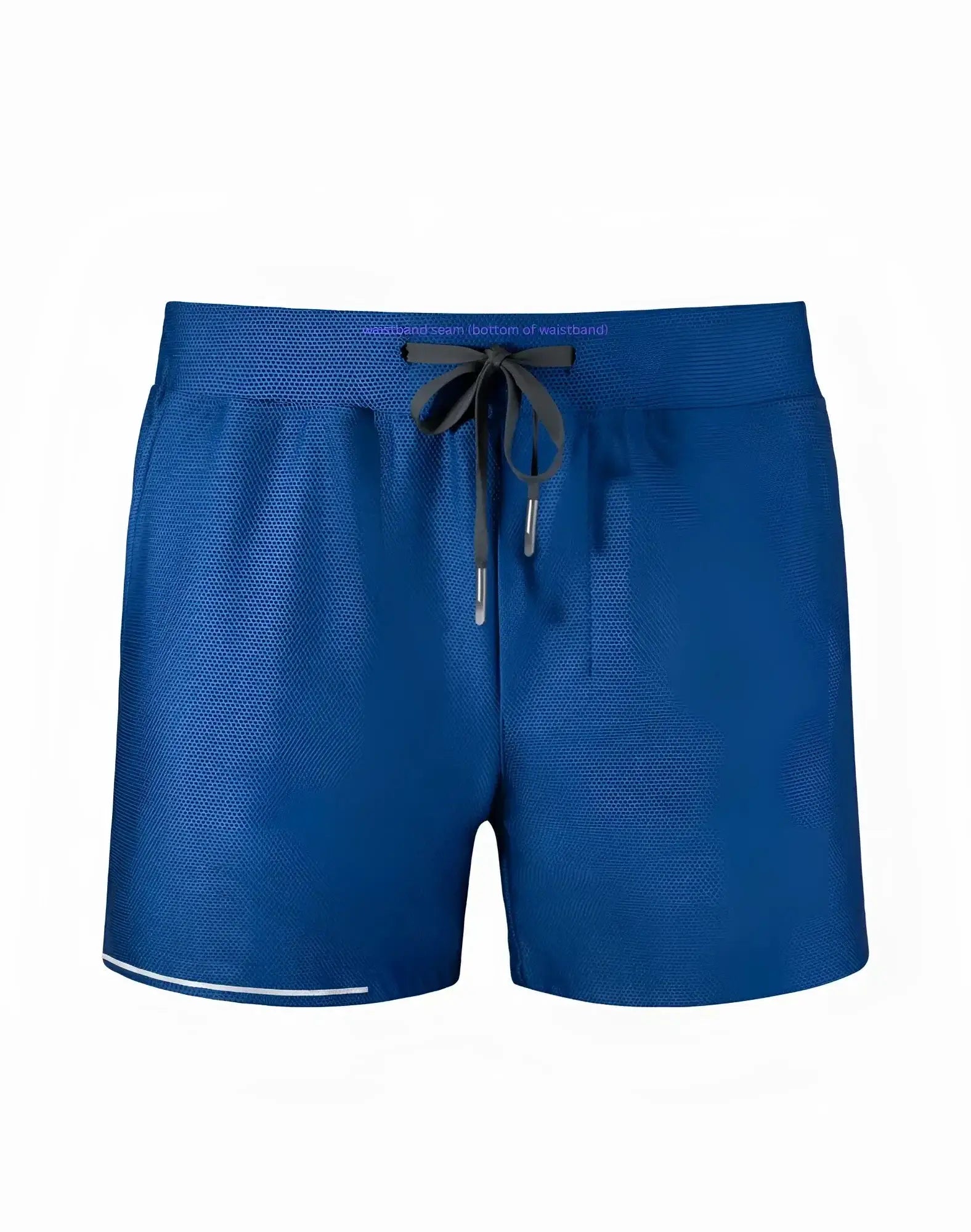 SupaWear 4 inch full lined mesh swim shorts in royal blue with dark gray drawstring and white hem trim