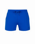 SupaWear lapis blue 4 inch jersey athletic shorts with drawstring waistband and small logo on lower right leg