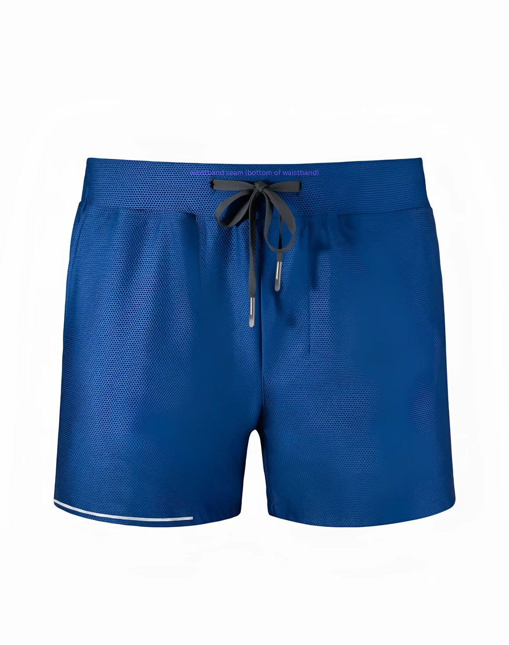 SupaWear 4 inch full lined mesh swim shorts in royal blue with dark gray drawstring and white hem trim