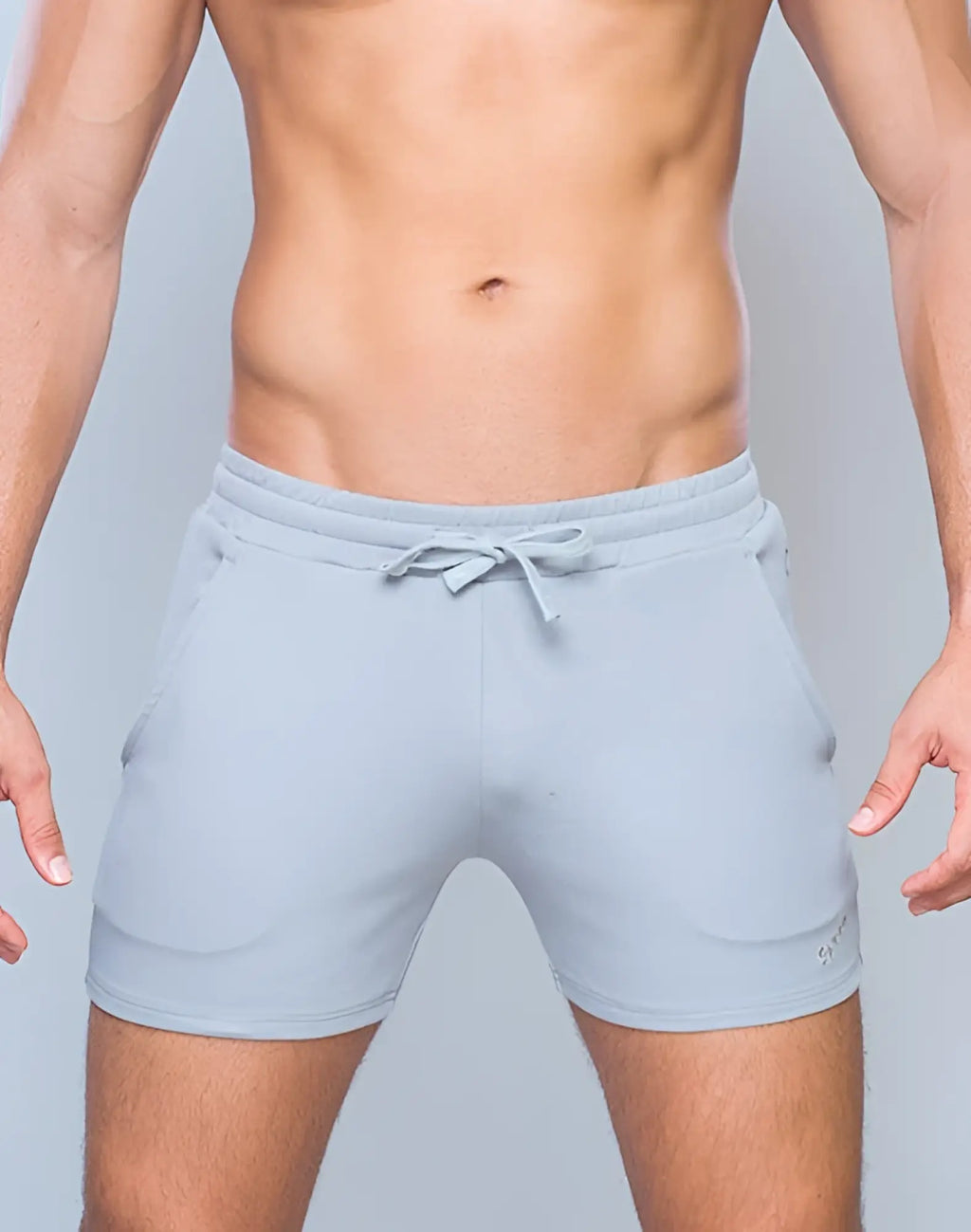 Light blue supawear 4 inch jersey shorts with drawstring waistband and side pockets for athletic use