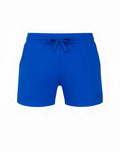 SupaWear lapis blue 4 inch jersey athletic shorts with drawstring waistband and small logo on lower right leg