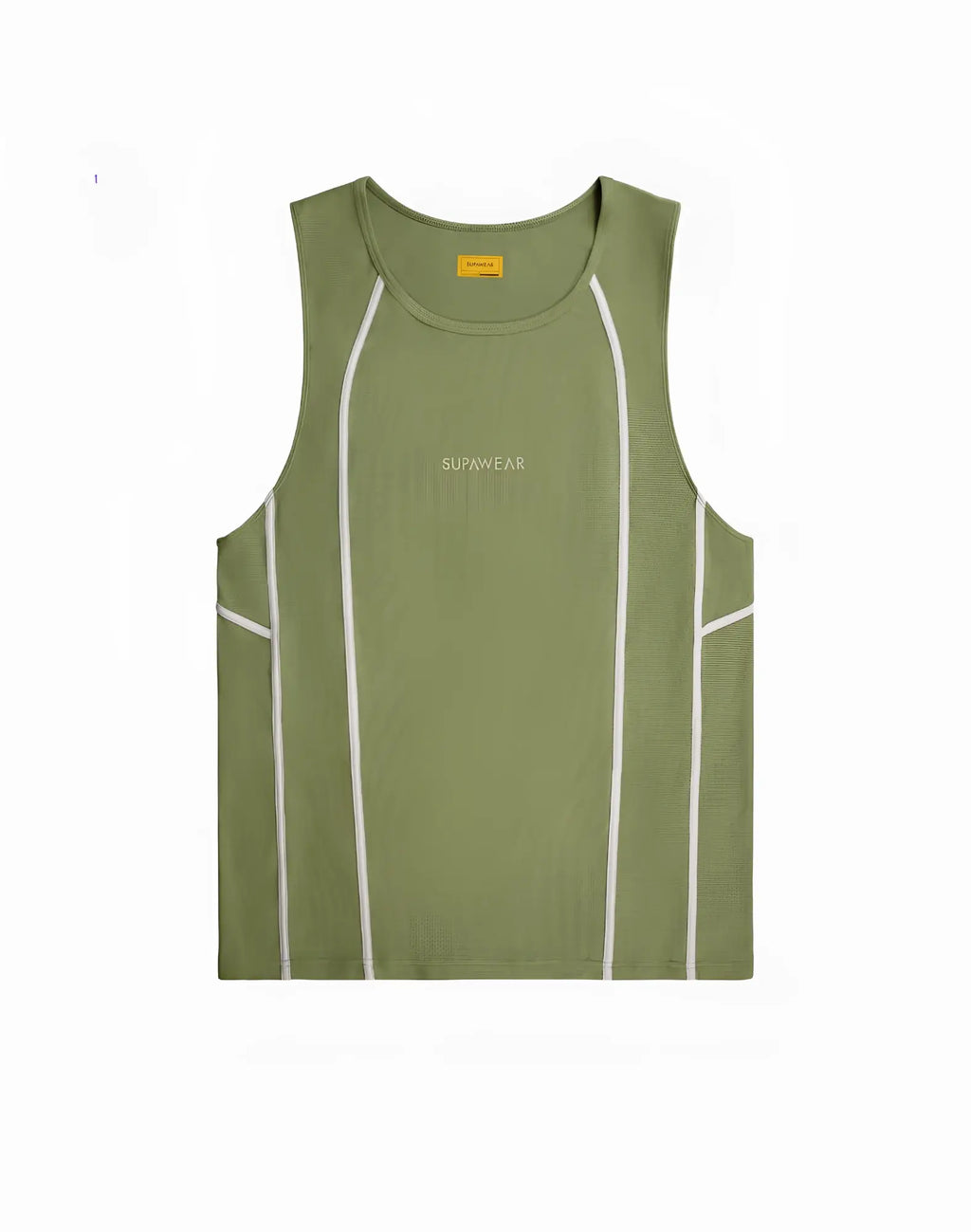 SupaWear airflow singlet green olive sleeveless tank top with white vertical seams and sunwear logo embroidery