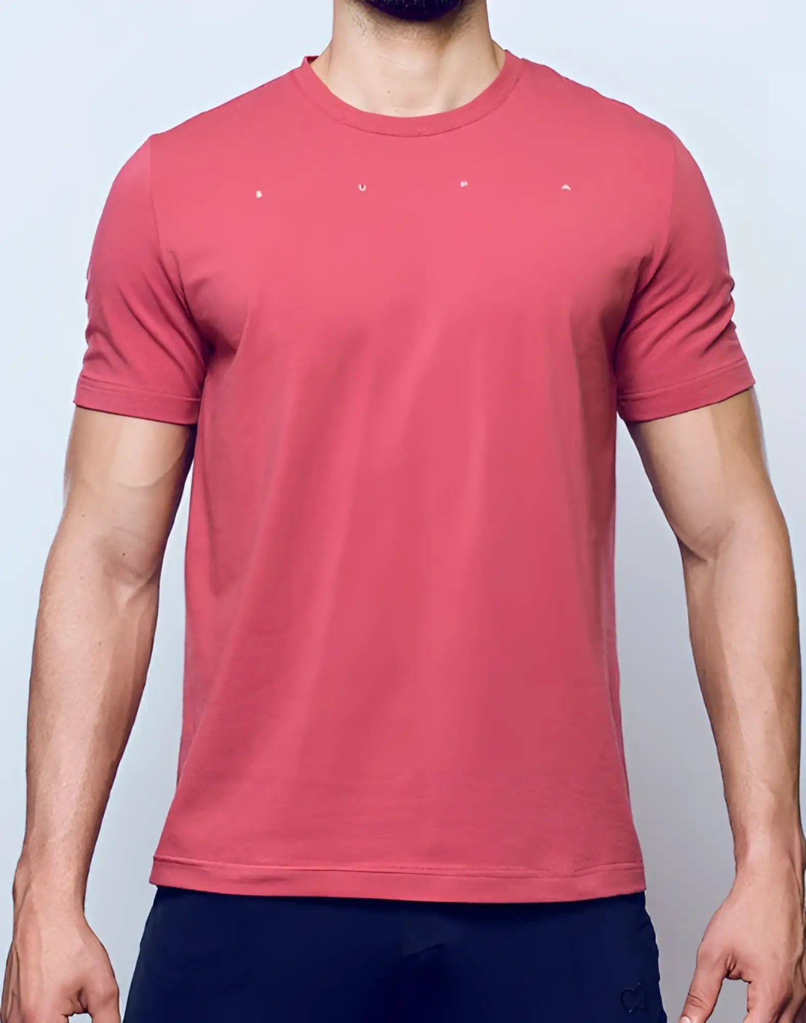 SupaWear classic men’s short sleeve t-shirt in solid dusty cedar rose with subtle white chest lettering