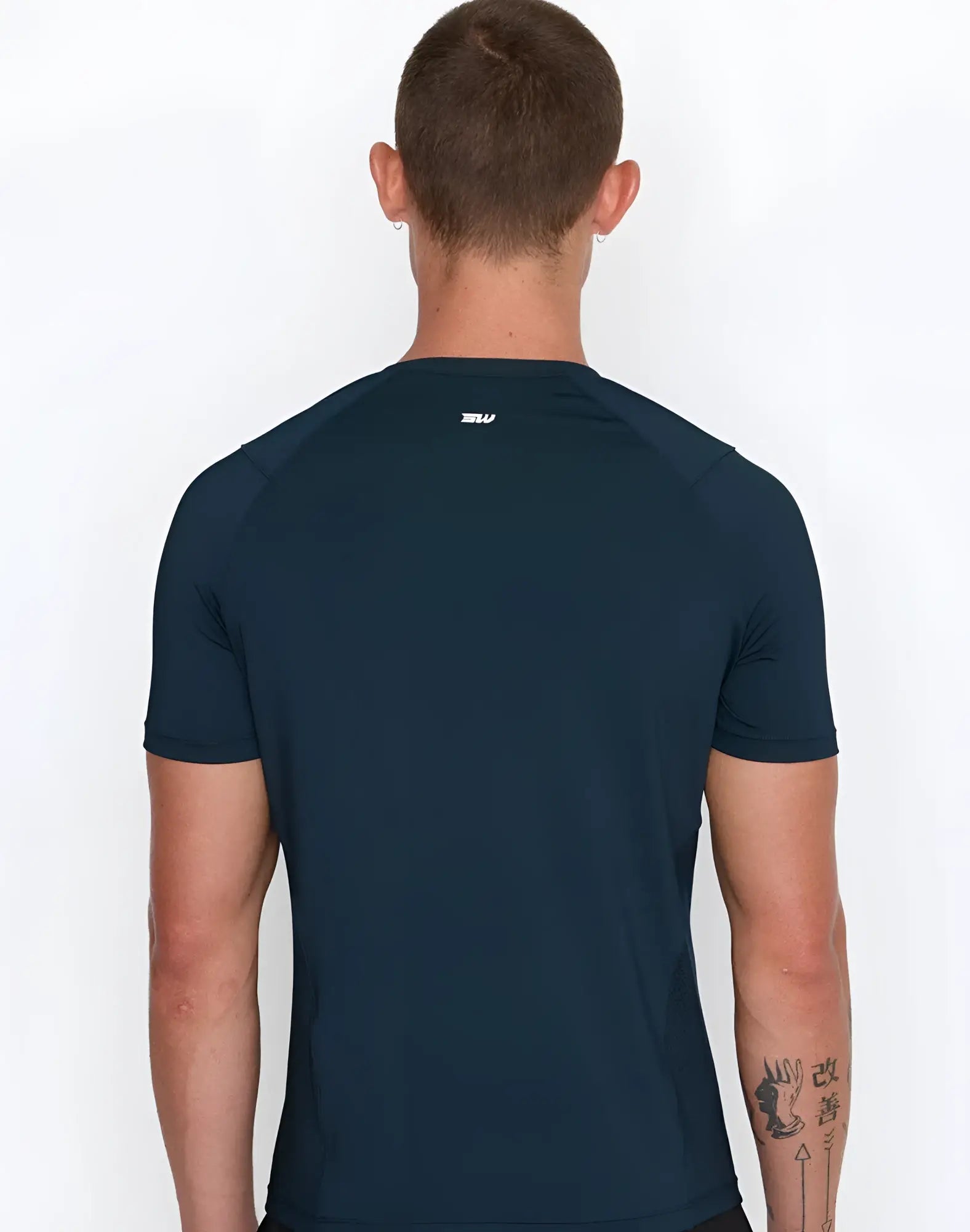 SupaWear contouring dark navy blue short-sleeved athletic t-shirt with subtle white logo at the neckline