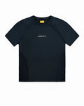 Black supawear contouring short-sleeved t-shirt with subtle white chest branding and yellow neckline tag