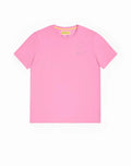 SupaWear crew neck t-shirt in sachet pink with soft fabric, subtle embroidered signature, and yellow neckline tag