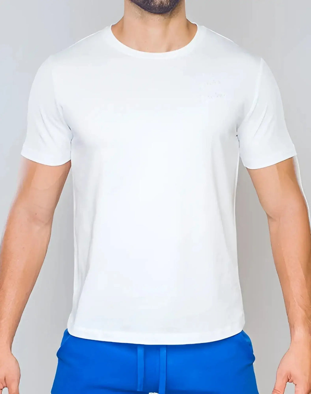 White supawear crew neck t-shirt featuring a subtle embroidered logo on the left chest for casual wear