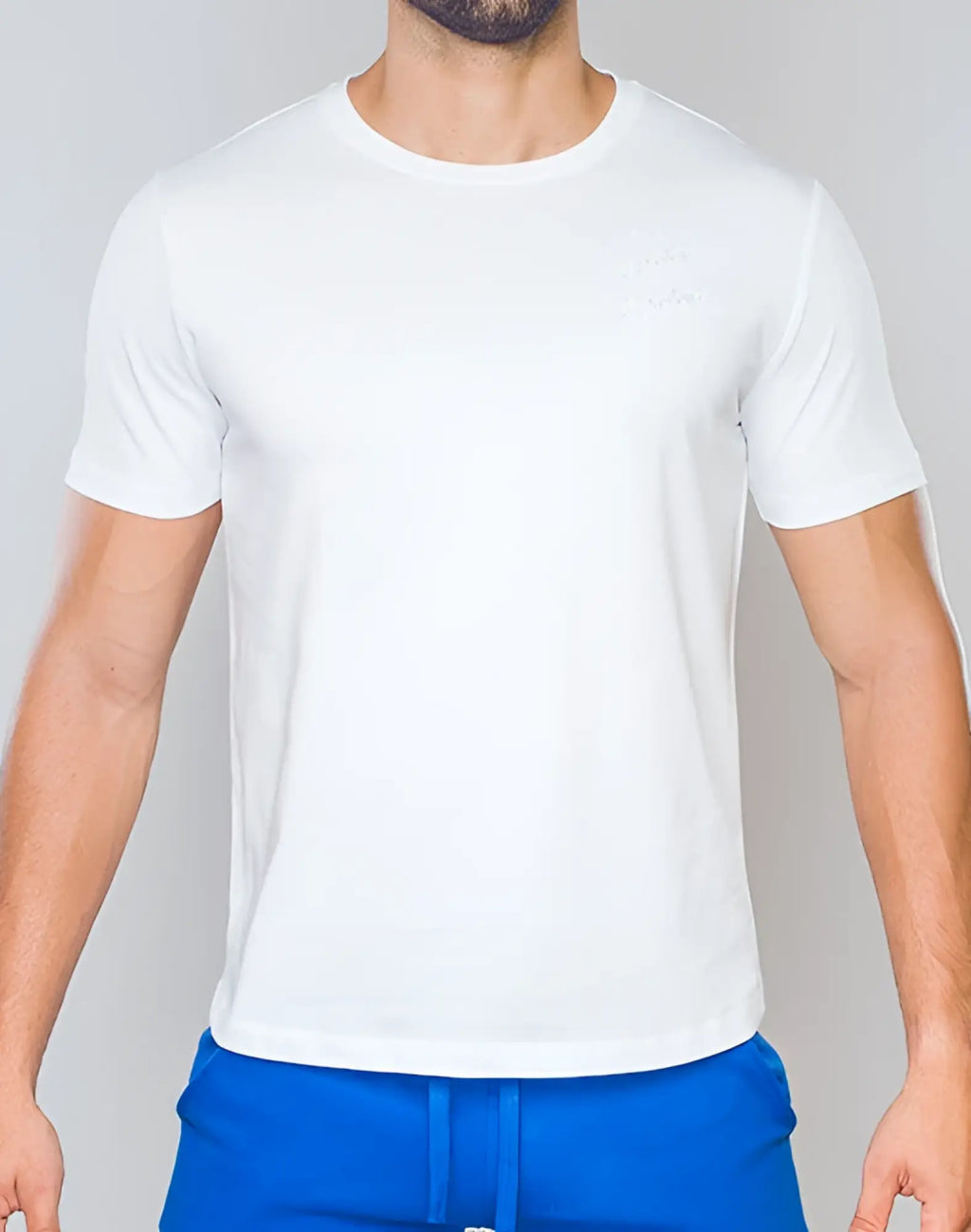 White supawear crew neck t-shirt featuring a subtle embroidered logo on the left chest for casual wear
