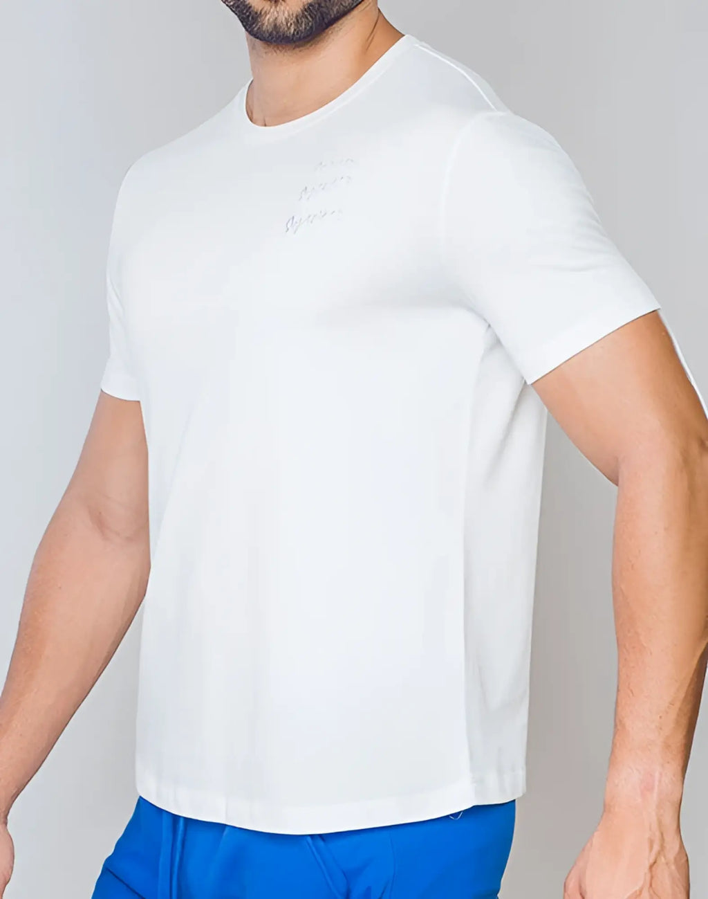 SupaWear crew neck t-shirt in white with subtle silver embroidery on the chest in soft cotton material