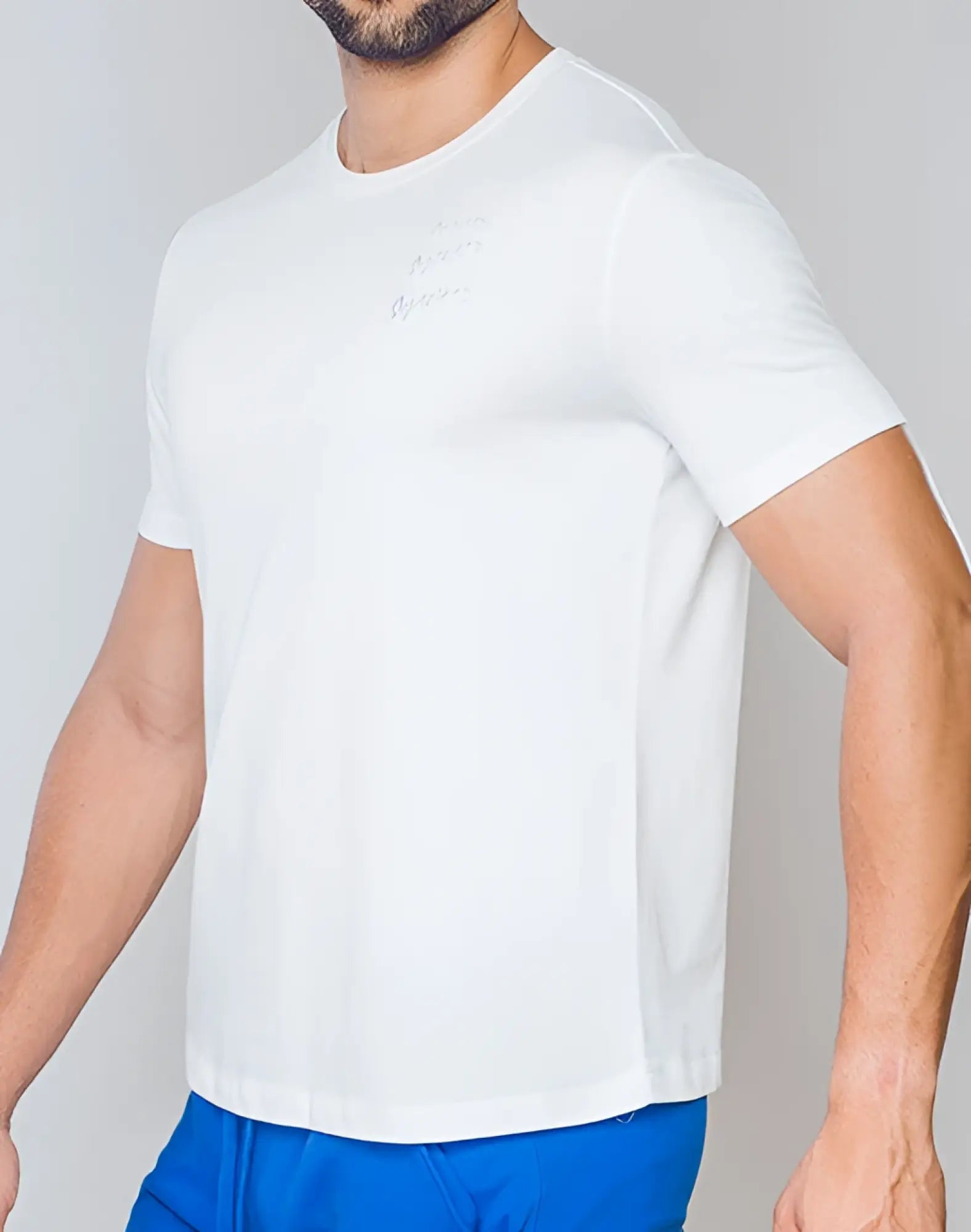 SupaWear crew neck t-shirt in white with subtle silver embroidery on the chest in soft cotton material