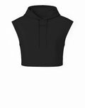 Black SUPAWEAR cropped sleeveless hoodie with a subtle logo on the chest made from soft material for casual wear