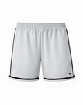 SupaWear Crux shorts in grey with white fabric, black side stripes, hem trim, and a stretch elastic waistband
