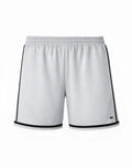 SupaWear Crux shorts in grey with white fabric, black side stripes, hem trim, and a stretch elastic waistband