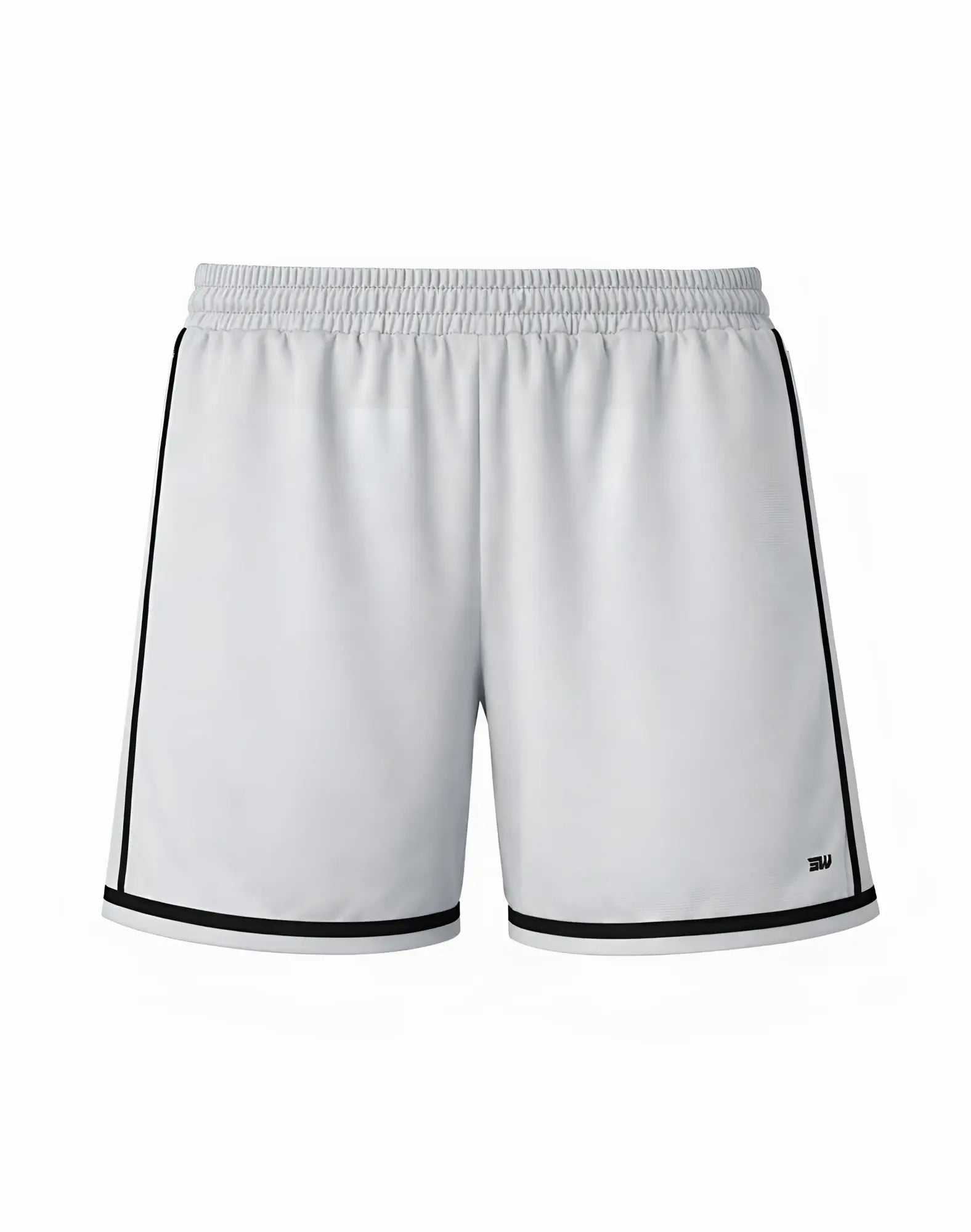 SupaWear Crux shorts in grey with white fabric, black side stripes, hem trim, and a stretch elastic waistband