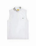 White SUPAWEAR gym2street sleeveless vest with half-zip front and subtle black logo on chest