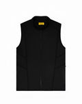 Supawear gym2street black sleeveless zip-up vest with central zipper and yellow brand tag at collar