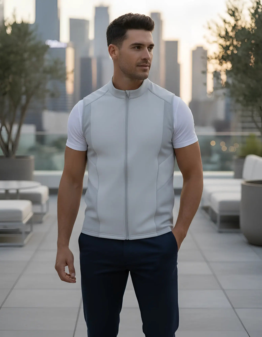 SupaWear Gym2Street grey sleeveless zip-up vest with high collar and subtle paneling for modern athletic style