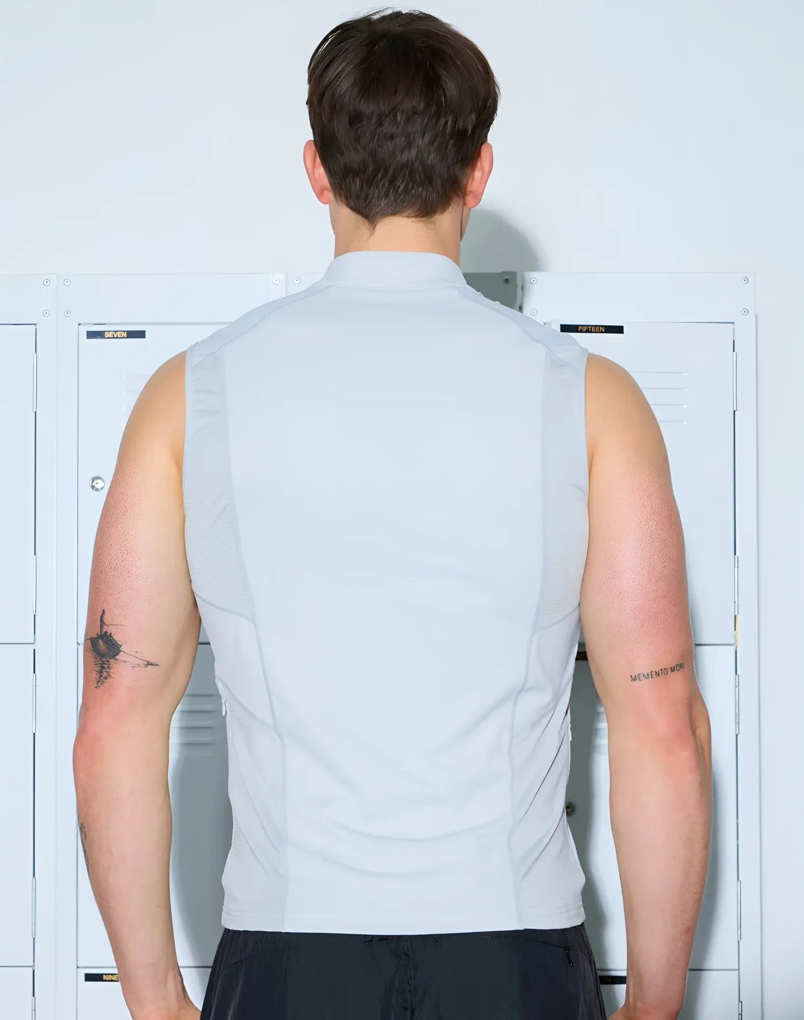 Light gray sleeveless SUPAWEAR Gym2Street zip-up vest with high collar and subtle seam detailing for athletic use