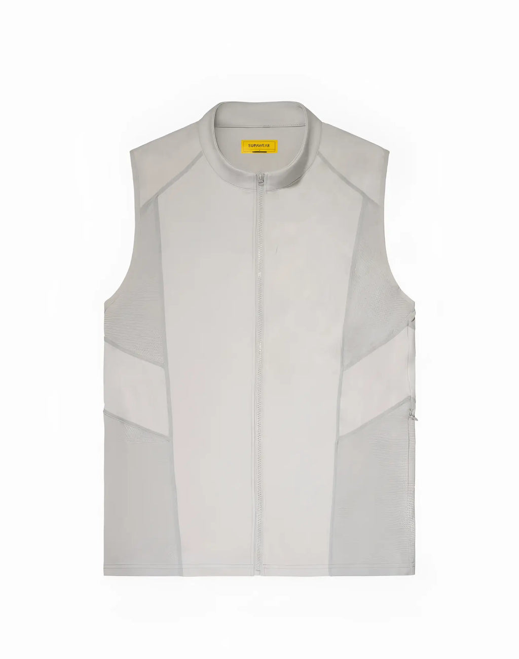SupaWear Gym2Street grey sleeveless zip-up vest with high collar and subtle paneling for modern athletic style