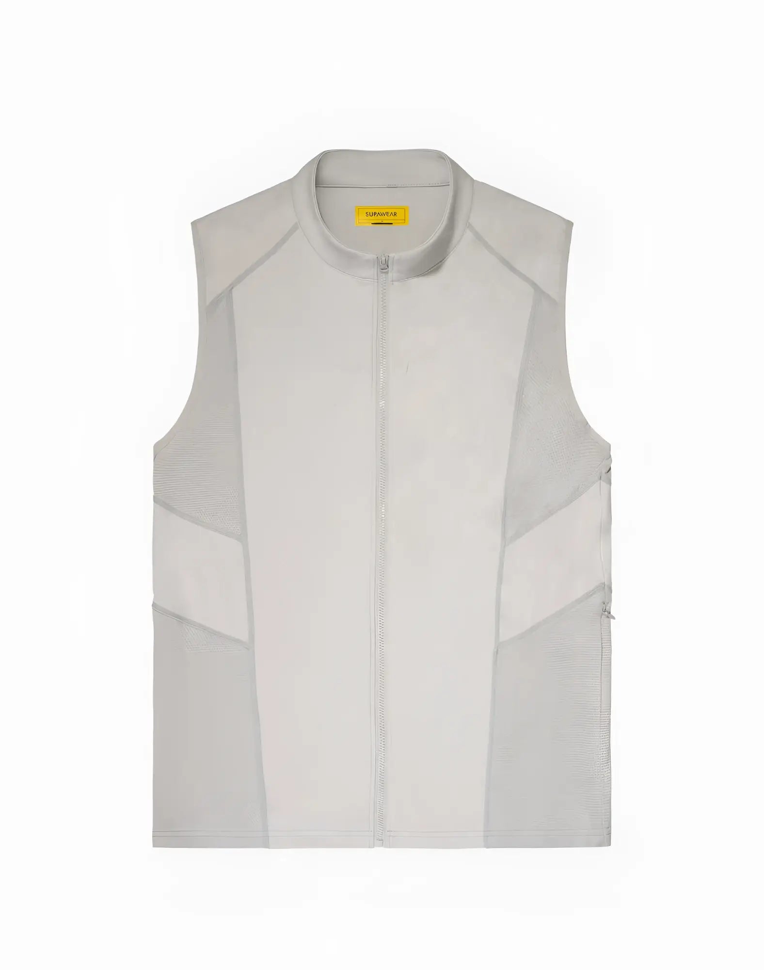 SupaWear Gym2Street grey sleeveless zip-up vest with high collar and subtle paneling for modern athletic style