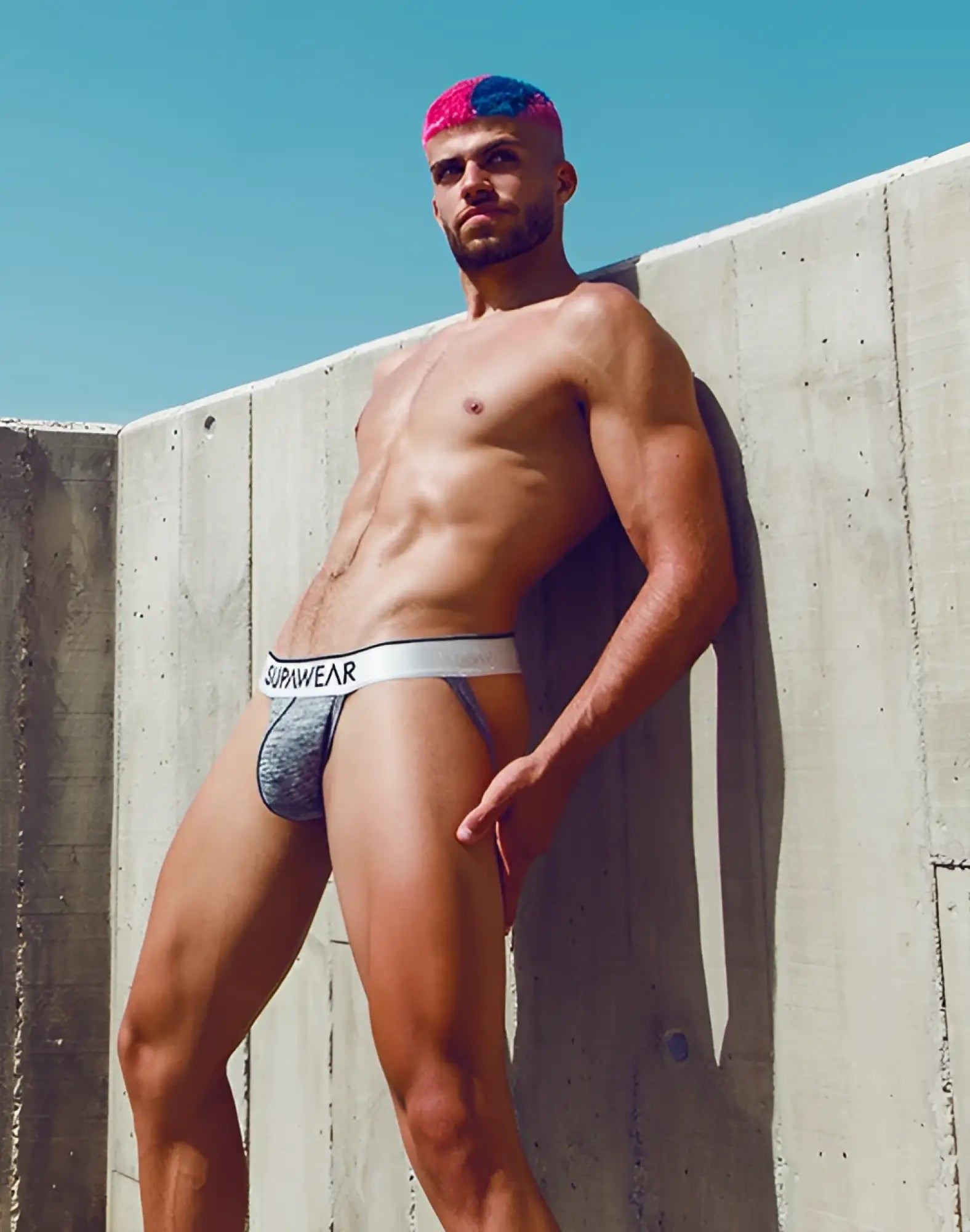 SupaWear Hero jockstrap underwear in black with gray and black patterned supawear briefs and a white waistband