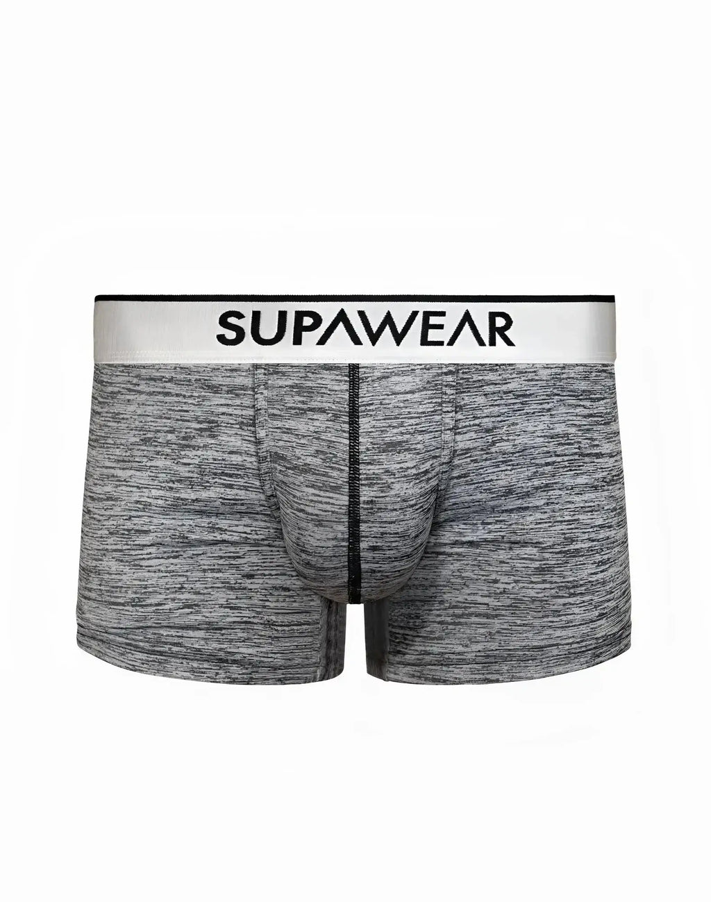 Gray heathered supawear hero trunk underwear boxer briefs with a white waistband and black lettering in black color